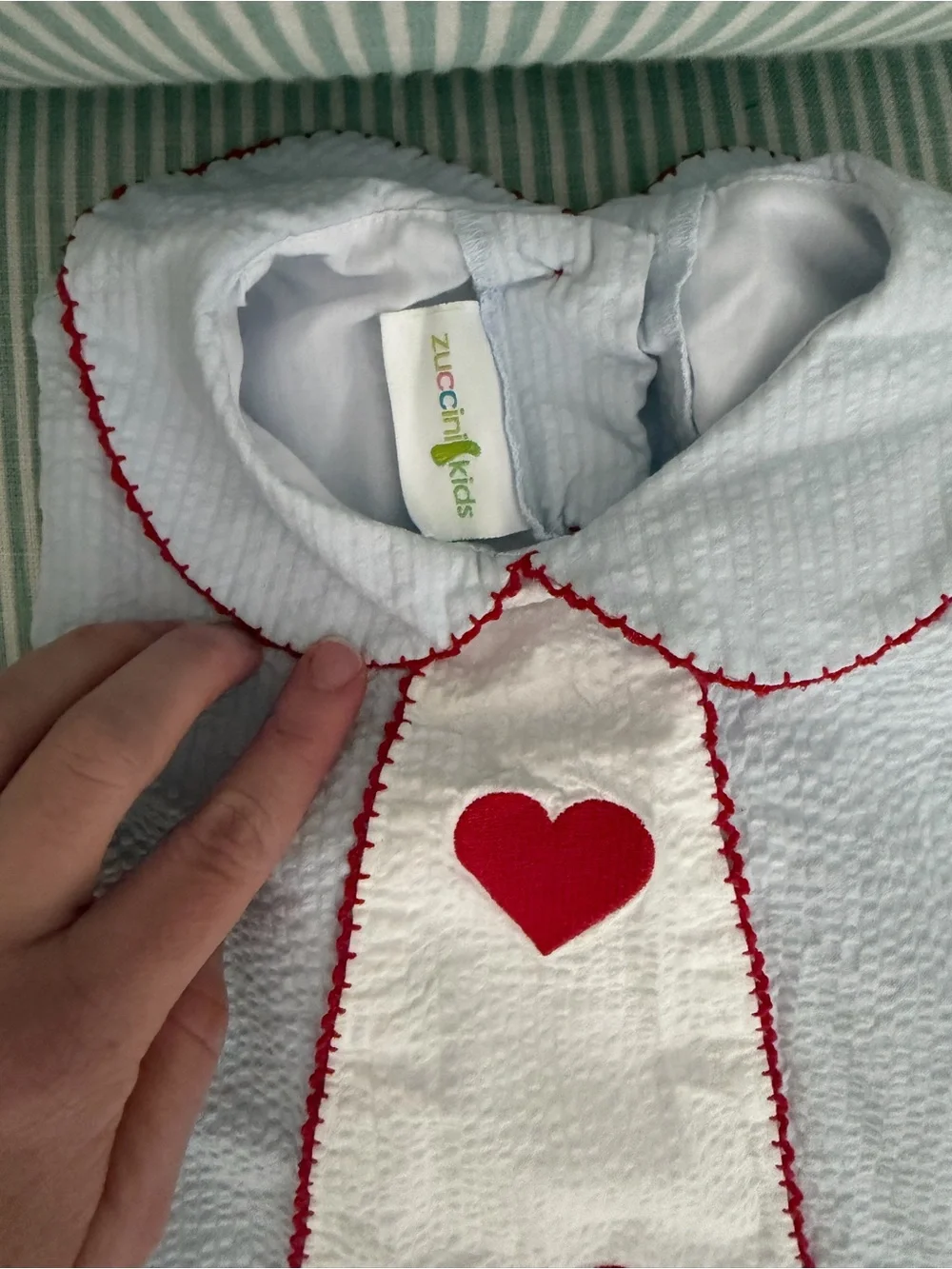 Zucchini Kids Blue Seersucker Dress with Red Heart